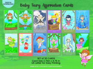 PRINTABLE CARD Deck - Downloadable | Baby Fairy Affirmation Cards - Tarot Sized Cards 2.75 x 4.75 - US Letter Digital Download - 30 Cards