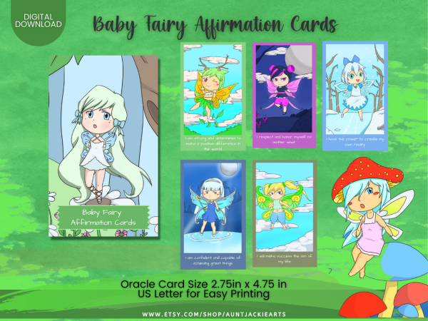PRINTABLE CARD Deck - Downloadable | Baby Fairy Affirmation Cards - Tarot Sized Cards 2.75 x 4.75 - US Letter Digital Download - 30 Cards - Image 3