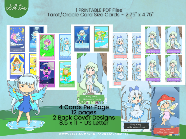 PRINTABLE CARD Deck - Downloadable | Baby Fairy Affirmation Cards - Tarot Sized Cards 2.75 x 4.75 - US Letter Digital Download - 30 Cards - Image 5