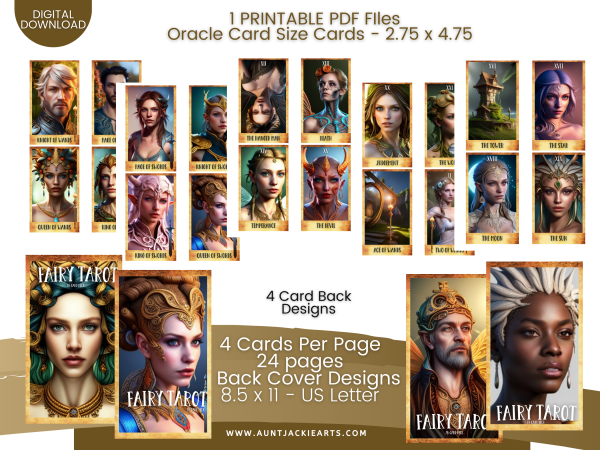 PRINTABLE Tarot, Tarot Card Deck, Fairy Tarot, Tarot Deck, Tarot Cards, USLetter, Digital Download - 78 Cards, Guidebook, Digital Stickers - Image 4