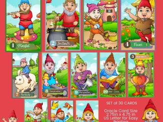 Fantasy Gnomes, PRINTABLE CARD Deck, Fantasy Gnomes. Oracle Cards, Tarot Sized Cards, 2.75 x 4.75, US Letter, Digital Download, 30 Cards, Gnome Oracle Cards