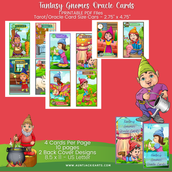 Fantasy Gnomes, PRINTABLE CARD Deck, Fantasy Gnomes. Oracle Cards, Tarot Sized Cards, 2.75 x 4.75, US Letter, Digital Download, 30 Cards, Gnome Oracle Cards - Image 5