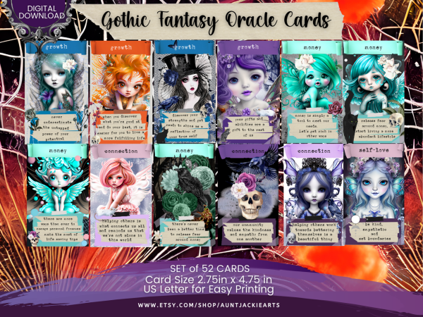 PRINTABLE CARD Deck - Gothic Fantasy Fairy - Oracle Cards | Tarot Sized 2.75 x 4.75 US Letter - Digital Download - 52 Cards - Kawaii - Chibi - Image 2