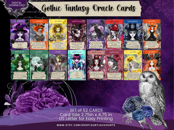 PRINTABLE CARD Deck - Gothic Fantasy Fairy - Oracle Cards | Tarot Sized 2.75 x 4.75 US Letter - Digital Download - 52 Cards - Kawaii - Chibi - Image 4