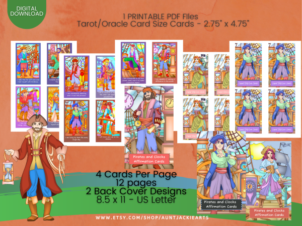 PRINTABLE CARD Deck - Downloads | Pirates & Clocks Affirmation Cards - Tarot Sized Cards 2.75 x 4.75 - US Letter Digital Download - 30 Cards - Image 5