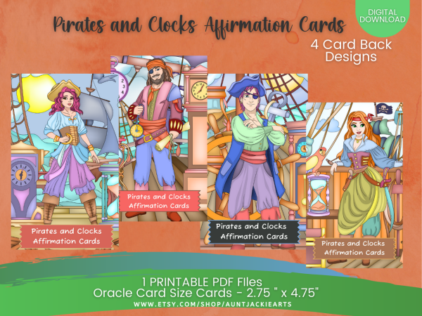 PRINTABLE CARD Deck - Downloads | Pirates & Clocks Affirmation Cards - Tarot Sized Cards 2.75 x 4.75 - US Letter Digital Download - 30 Cards