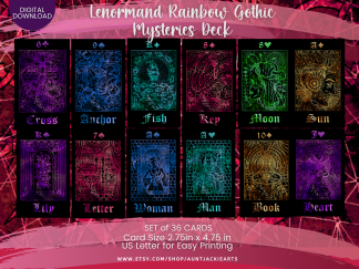 PRINTABLE CARD Deck - Lenormand Rainbow Gothic Mysteries Deck | Tarot Sized 2.75 x 4.75 - US Letter - Digital Download - 36 Cards - Vivid