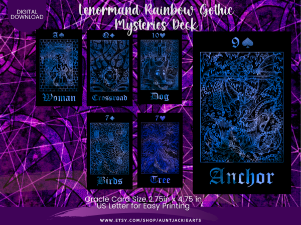 PRINTABLE CARD Deck - Lenormand Rainbow Gothic Mysteries Deck | Tarot Sized 2.75 x 4.75 - US Letter - Digital Download - 36 Cards - Vivid - Image 5