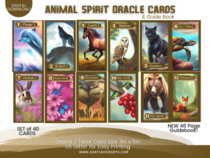 PRINTABLE CARD Deck - Animal Spirit Oracle Card Deck - Oracle / Tarot Sized Cards 3x5 - US Letter - Download - 40 Cards + Guidebook 46 page - Image 3