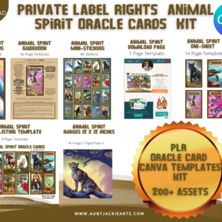PLR ANIMAL Spirit Oracle CARD Deck Kit - 40 Tarot Sized Cards, 46 page Guidebook, 40 Mini-Stickers, Etsy Listing, Images
