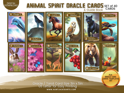 PLR ANIMAL Spirit Oracle CARD Deck Kit - 40 Tarot Sized Cards, 46 page Guidebook, 40 Mini-Stickers, Etsy Listing, Images - Image 7