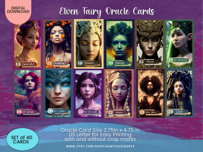 PRINTABLE CARD Deck - Elven Fairy - Oracle Card Deck - Tarot Sized Cards 2.75 x 4.75 - US Letter - Digital Download - 40 Cards - Vivid Color - Image 2