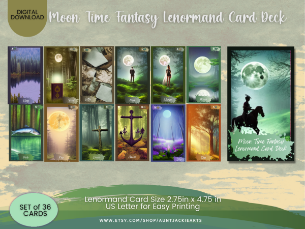 PRINTABLE CARD Deck - Moon Time Fantasy Lenormand Card Deck | Tarot Sized 2.75 x 4.75 - US Letter - Digital Download - 36 Cards - Vivid - Image 3