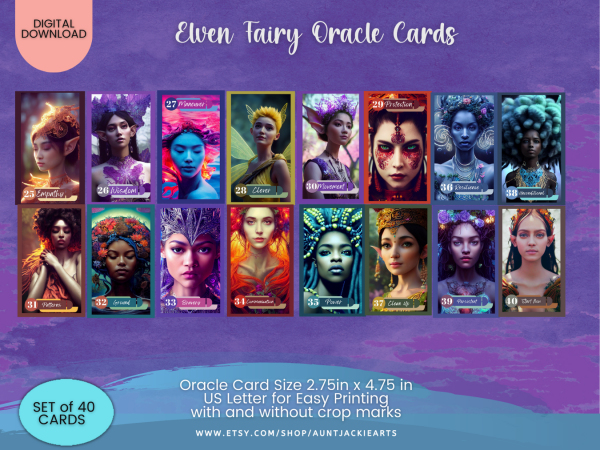 PRINTABLE CARD Deck - Elven Fairy - Oracle Card Deck - Tarot Sized Cards 2.75 x 4.75 - US Letter - Digital Download - 40 Cards - Vivid Color - Image 3
