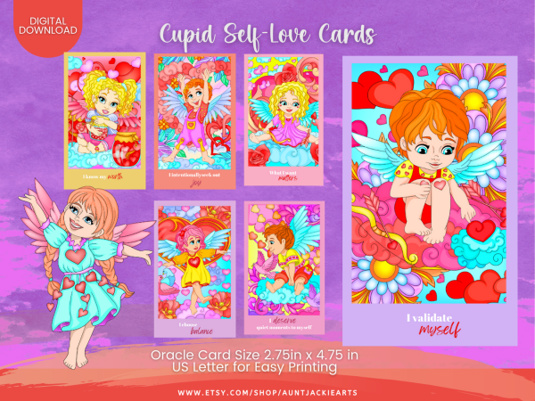 PRINTABLE CARD Deck - Cupid Self-Love Cards Affirmation Cards - Tarot Sized Cards 2.75 x 4.75 - US Letter Digital Download - 30 Cards - Image 4