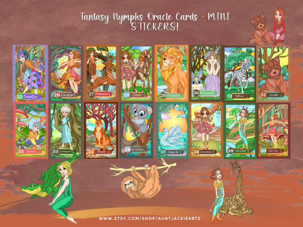 DIGITAL STICKERS Fantasy Nymphs and Spirit Animals Oracle Cards - Mini Digital Stickers - 40 Stickers - 1 Sheet - PDF - PNG - Oracle Card, Tarot Card, Fantasy Fairy Elf - Image 4