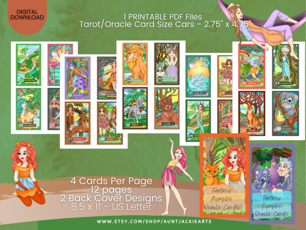 PRINTABLE CARD Deck - Fantasy Nymphs and Spirit Animals Oracle Cards - Tarot Sized Cards 2.75 x 4.75 - US Letter Digital Download - 40 Cards - Image 5