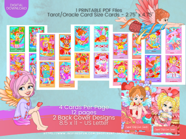 PRINTABLE CARD Deck - Cupid Self-Love Cards Affirmation Cards - Tarot Sized Cards 2.75 x 4.75 - US Letter Digital Download - 30 Cards - Image 4