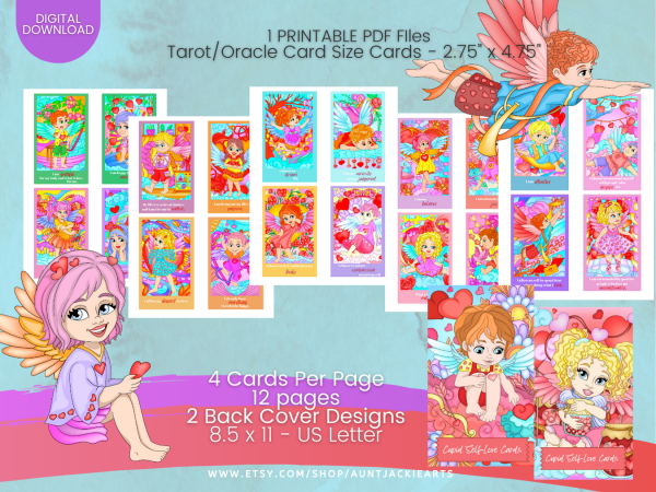 PRINTABLE CARD Deck - Cupid Self-Love Cards Affirmation Cards - Tarot Sized Cards 2.75 x 4.75 - US Letter Digital Download - 30 Cards - Image 6