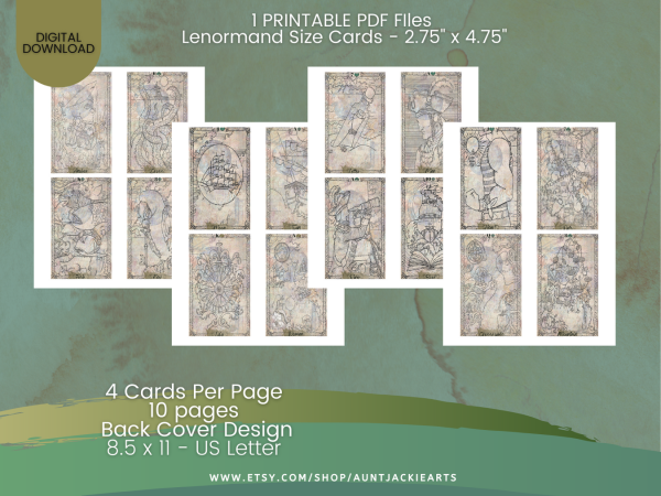 PRINTABLE CARD Deck - | Pirate Inspired Lenormand Card Deck - Tarot Sized 2.75 x 4.75 - US Letter - Digital Download - 36 Cards - Vivid - Image 4