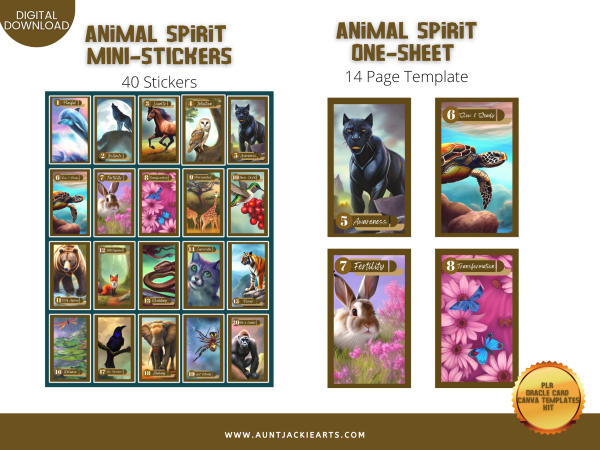PLR ANIMAL Spirit Oracle CARD Deck Kit - 40 Tarot Sized Cards, 46 page Guidebook, 40 Mini-Stickers, Etsy Listing, Images - Image 3
