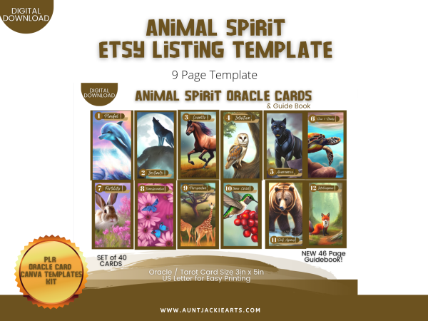PLR ANIMAL Spirit Oracle CARD Deck Kit - 40 Tarot Sized Cards, 46 page Guidebook, 40 Mini-Stickers, Etsy Listing, Images - Image 2