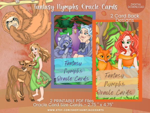 PRINTABLE CARD Deck - Fantasy Nymphs and Spirit Animals Oracle Cards - Tarot Sized Cards 2.75 x 4.75 - US Letter Digital Download - 40 Cards - Image 6