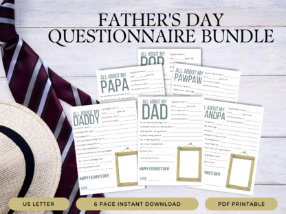Father's Day Questionnaire Bundle, Father's Day Printable Gift, All About Dad, Daddy, Papa, Pop, Grandpa, and Paw paw