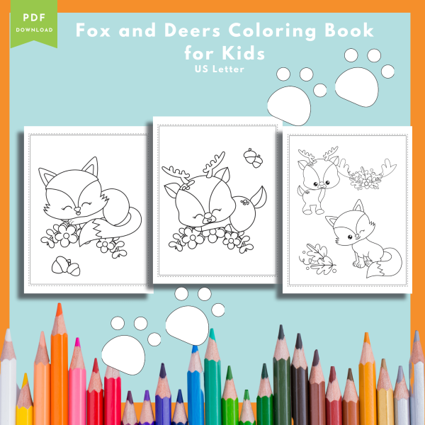 PRINTABLE COLORING Pages | Fox and Deers Coloring Book for Kids, 20 Pages, Super Simple, Fox, Deer, US Letter, Coloring Book, Younger Kids - Image 2