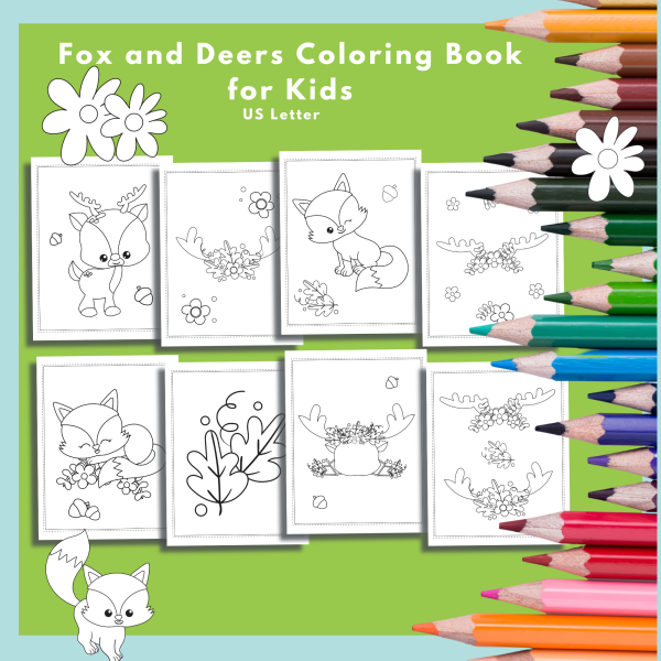 PRINTABLE COLORING Pages | Fox and Deers Coloring Book for Kids, 20 Pages, Super Simple, Fox, Deer, US Letter, Coloring Book, Younger Kids - Image 5