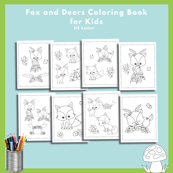 PRINTABLE COLORING Pages | Fox and Deers Coloring Book for Kids, 20 Pages, Super Simple, Fox, Deer, US Letter, Coloring Book, Younger Kids - Image 6