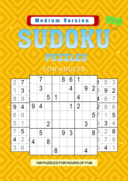 Instant Downloadable Medium Sudoku Puzzle Book for Adults. Contains 100 'Medium' Puzzles with Answers