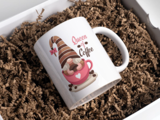 Queen of Coffee Pink Heart Gnome 15 Oz Coffee Mug