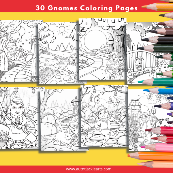 Gnome Coloring, Coloring Page Bundle, Gnome Coloring Pages for Kids, 30 Pages, Kids Coloring Pages, US Letter, Gnome Fairy Houses, Fantasy - Image 5