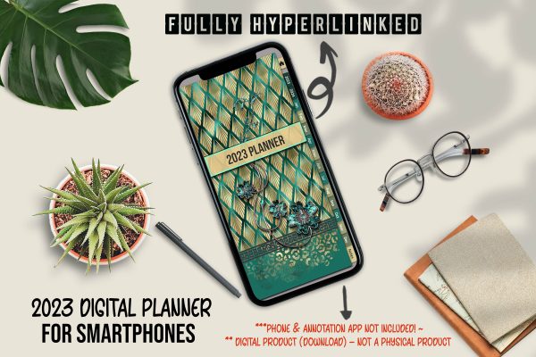 2023 Digital Planner for Smartphones - Gold Teal Art Deco Design