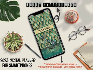 2023 Digital Planner for Smartphones - Gold Teal Art Deco Design