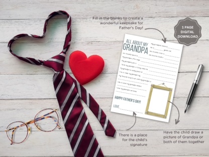 All About Grandpa Questionnaire, Father's Day Printable Gift for Grandfather - Image 2