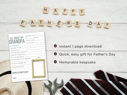 All About Grandpa Questionnaire, Father's Day Printable Gift for Grandfather - Image 3