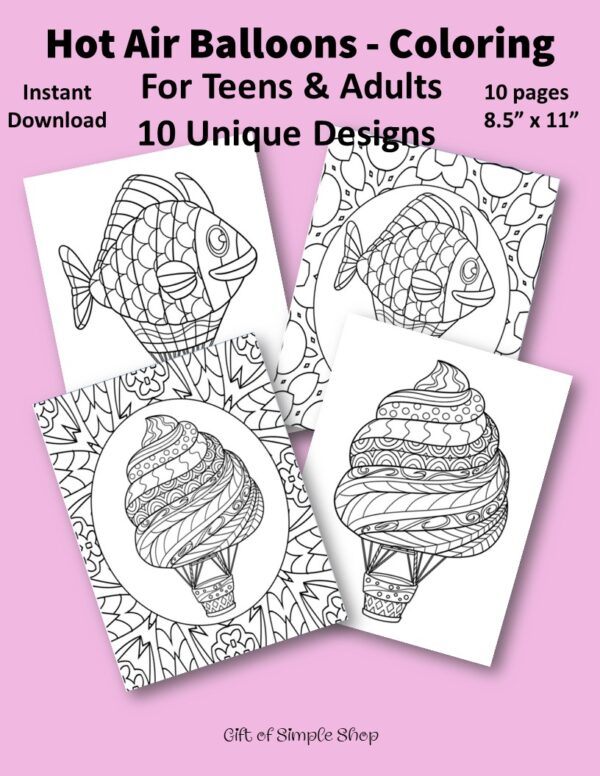 Coloring Pages - Hot Air Balloons - Adults and Teens - Image 4
