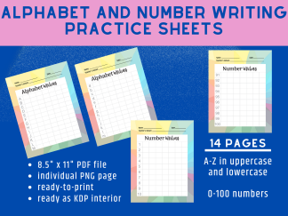 Alphabet and Number Writing Practice Sheets Printables