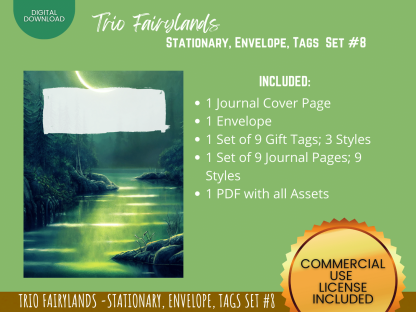 Trio Fairylands Stationary - COMMERCIAL Use Printable Journal Cover, Tags, 9 Styles of Journal Pages - Trio Fairyland - Landscape - US Letter - Digital Download for PLR - Trio Fairylands Stationary, Journal Cover, Envelope, Tags Set #8 - Image 4