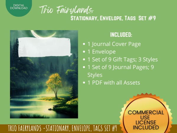 Trio Fairylands Stationary - COMMERCIAL Use Printable Journal Cover, Tags, 9 Styles of Journal Pages - Trio Fairyland - Landscape - US Letter - Digital Download for PLR - Trio Fairylands Stationary, Journal Cover, Envelope, Tags Set #9 - Image 4