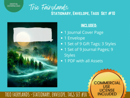 Trio Fairylands Stationary - COMMERCIAL Use Printable Journal Cover, Tags, 9 Styles of Journal Pages - Trio Fairyland - Landscape - US Letter - Digital Download for PLR - Trio Fairylands Stationary, Journal Cover, Envelope, Tags Set #10 - Image 4
