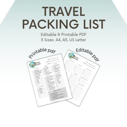 Travel Packing List Editable