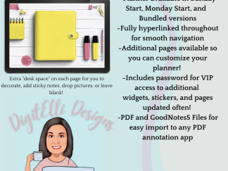 Bella Vita Digital Planner Lemon Yellow- Available in Sunday/Monday Start, Dated/Undated Options, INSTANT DOWNLOAD for use in GoodNotes 5, Zinnia, ZoomNotes