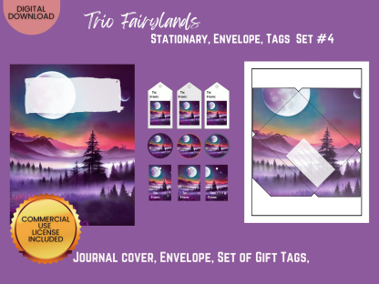 Trio Fairylands Stationary - COMMERCIAL Use Printable Journal Cover, Tags, 9 Styles of Journal Pages - Trio Fairyland - Landscape - US Letter - Digital Download for PLR - Trio Fairylands Stationary, Journal Cover, Envelope, Tags Set #4 - Image 2