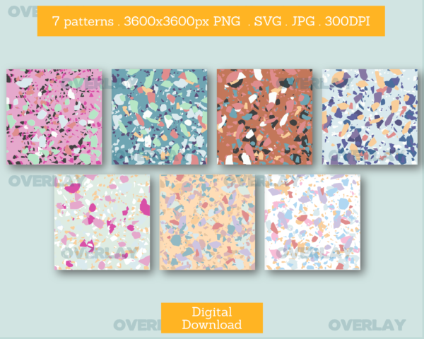 Colorful Terrazzo Digital Paper Patterns - Non-Seamless Personal Use Digital Patterns, Terrazzo Patterns, Bright Colorful Digital Paper Pack - Image 2