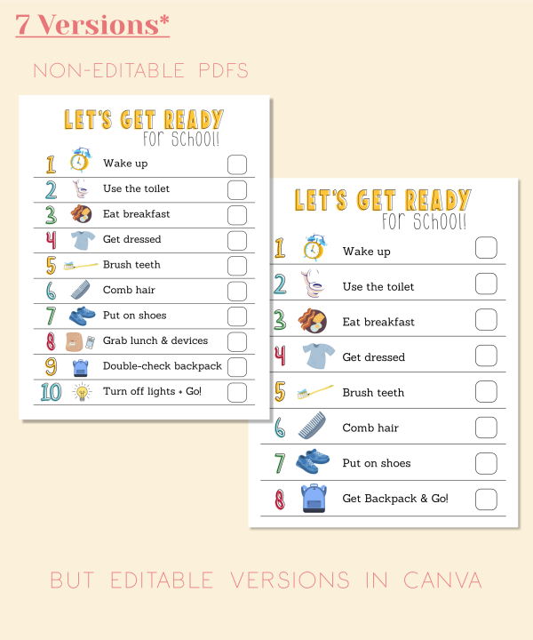 School Routine Chart Printable Checklist For Kids, Morning Routine Printable Tasks, Kids Responsibility Chart, Digital Download PDF - Image 6