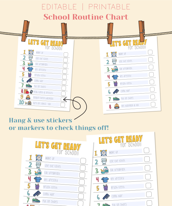 School Routine Chart Printable Checklist For Kids, Morning Routine Printable Tasks, Kids Responsibility Chart, Digital Download PDF - Image 5