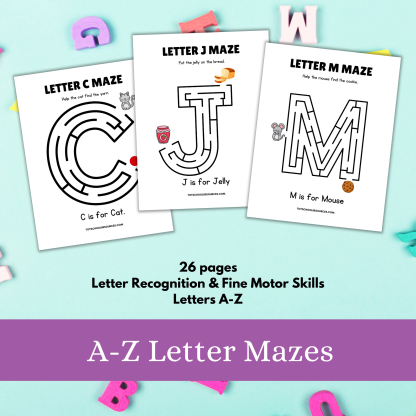 Letter Mazes A-Z - Preschool Printable Activity
